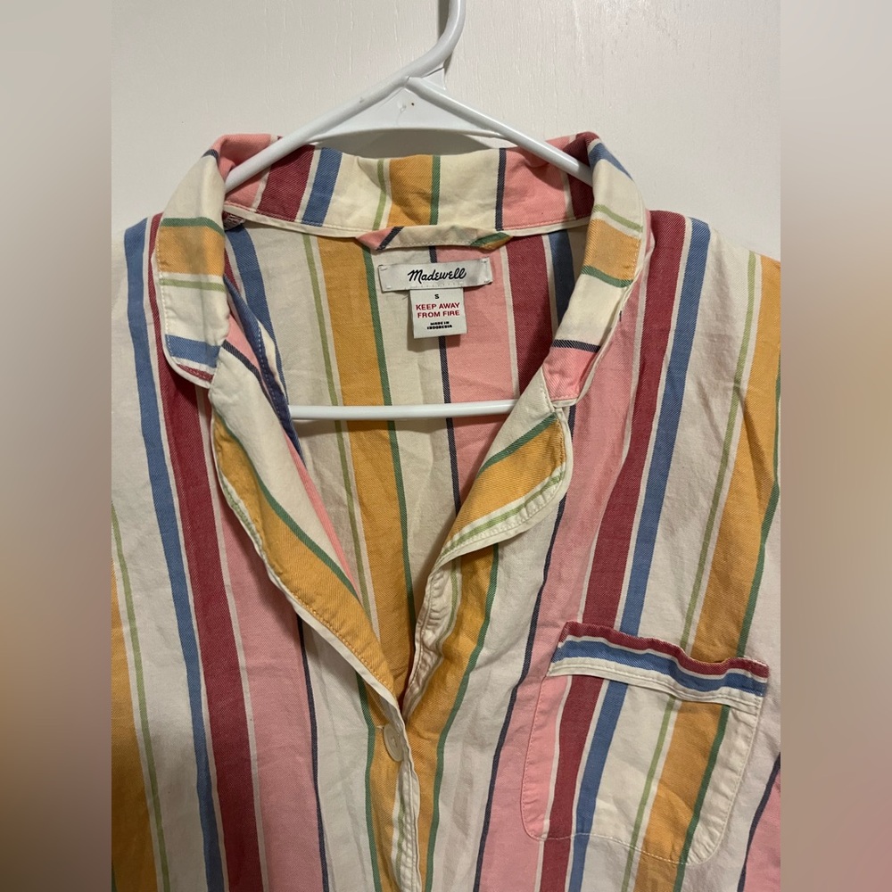 Madewell Bedtime Rainbow Stripe Pajama Short Sleeve Women’s Size Small - Picture 3 of 6
